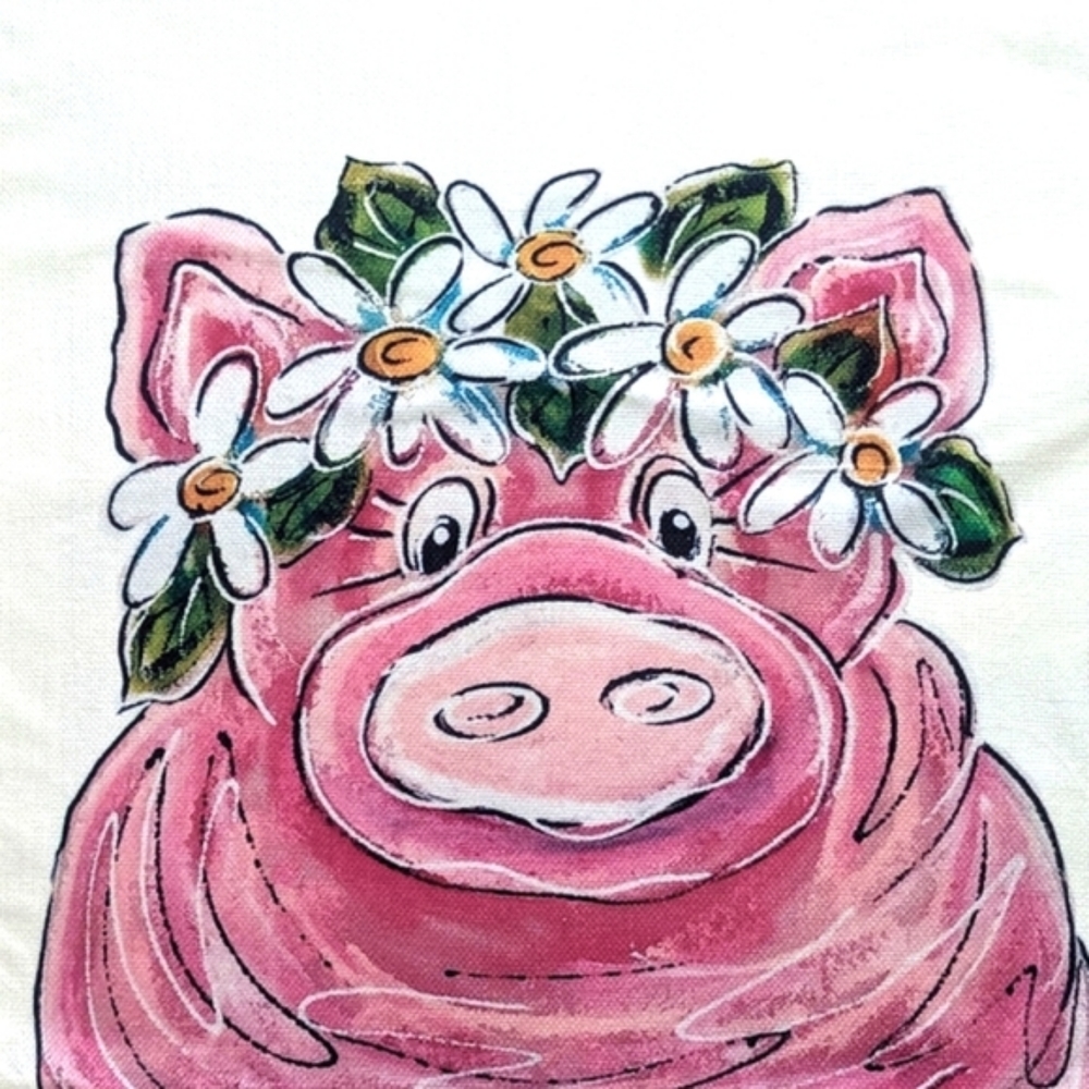 NEW Daisy PIG Pillow Cover 20" Farmhouse Farm Animal Country Pink Spring Summer